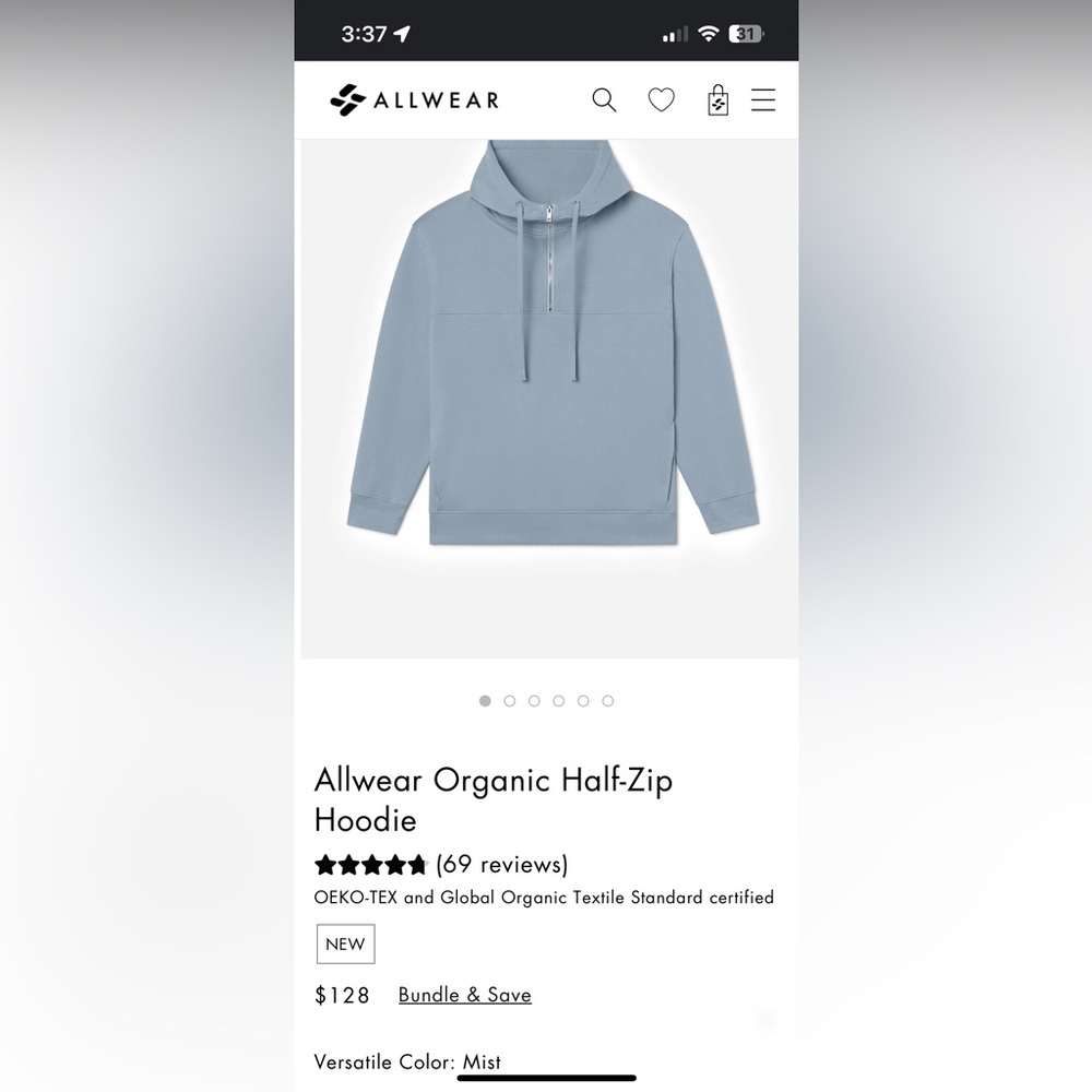 Allwear Organic Half Zip Hoodie small